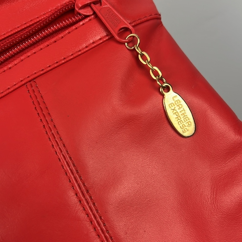 Vintage leather express red crossbody shoulder bag clutch purse removable strap - Picture 6 of 12